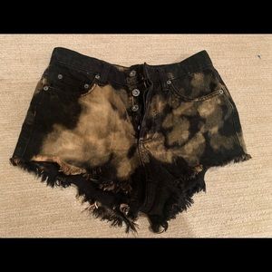 High waisted black with bleach tie dye shorts